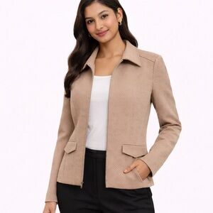 EUC Women's Talbots Beige Tan Quilted Jacket Blazer Size 16